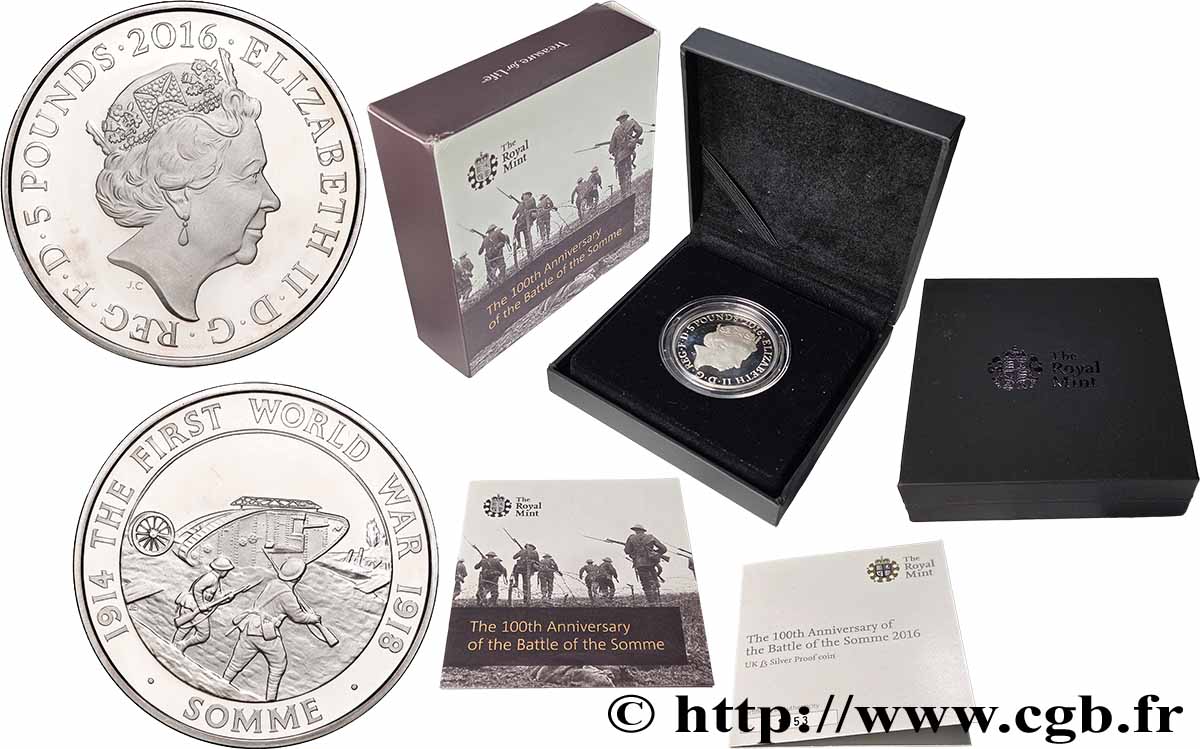 ROYAUME-UNI 5 Pounds (5 Livres) Proof Bataille de la Somme 2016 FDC