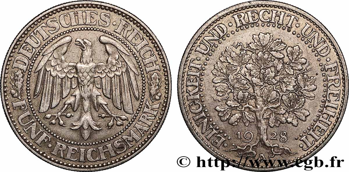 ALLEMAGNE 5 Reichsmark 1928 Berlin TTB+