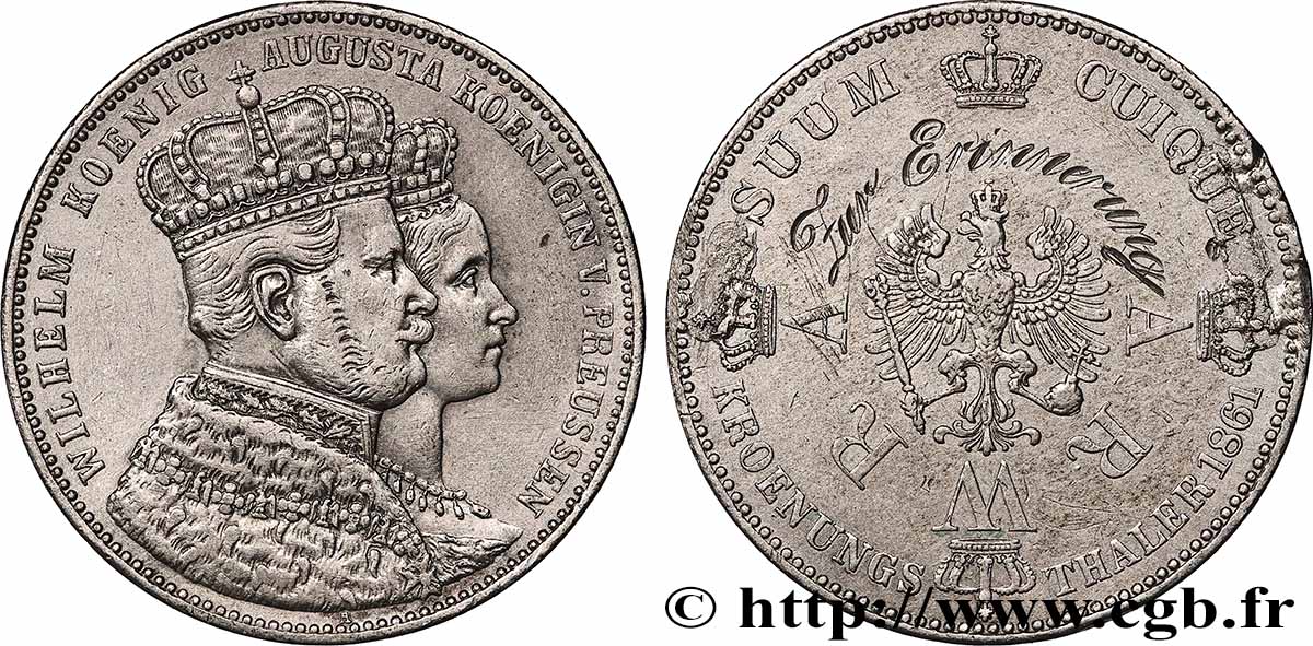 ALLEMAGNE - PRUSSE 1 Thaler couronnement de Guillaume Ier et Augusta 1861 Berlin TTB