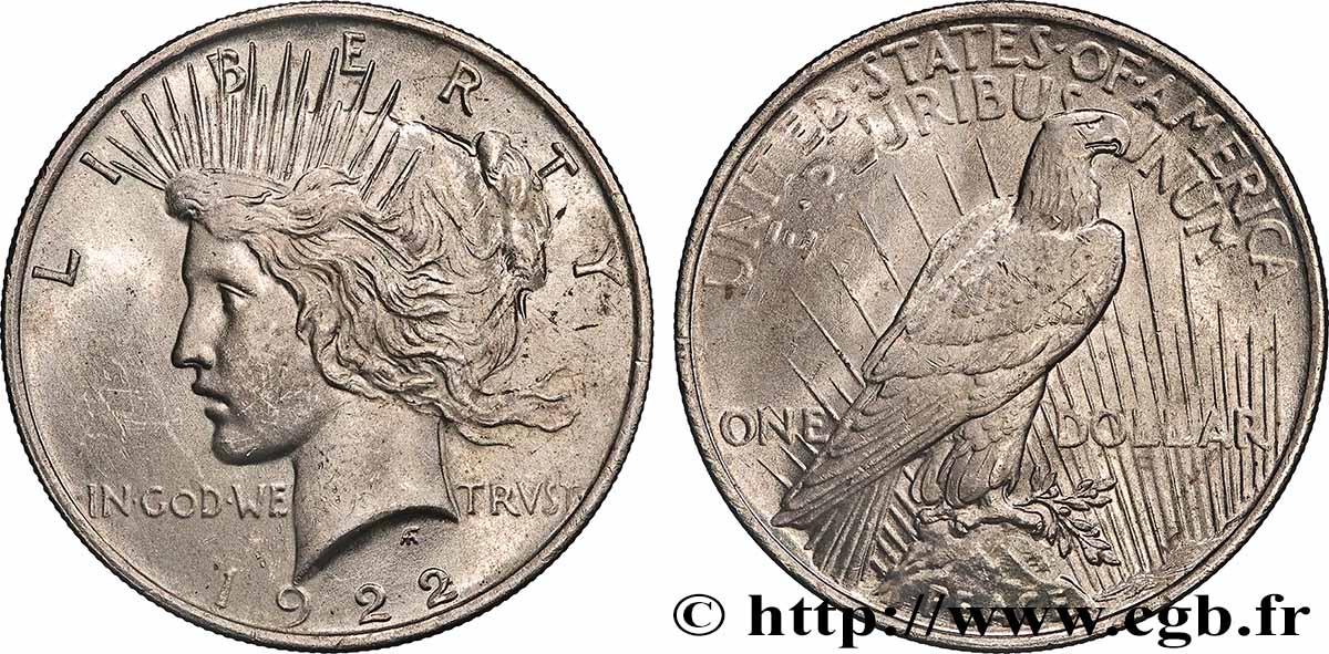 ÉTATS-UNIS D AMÉRIQUE 1 Dollar Peace 1922 Philadelphie TTB+