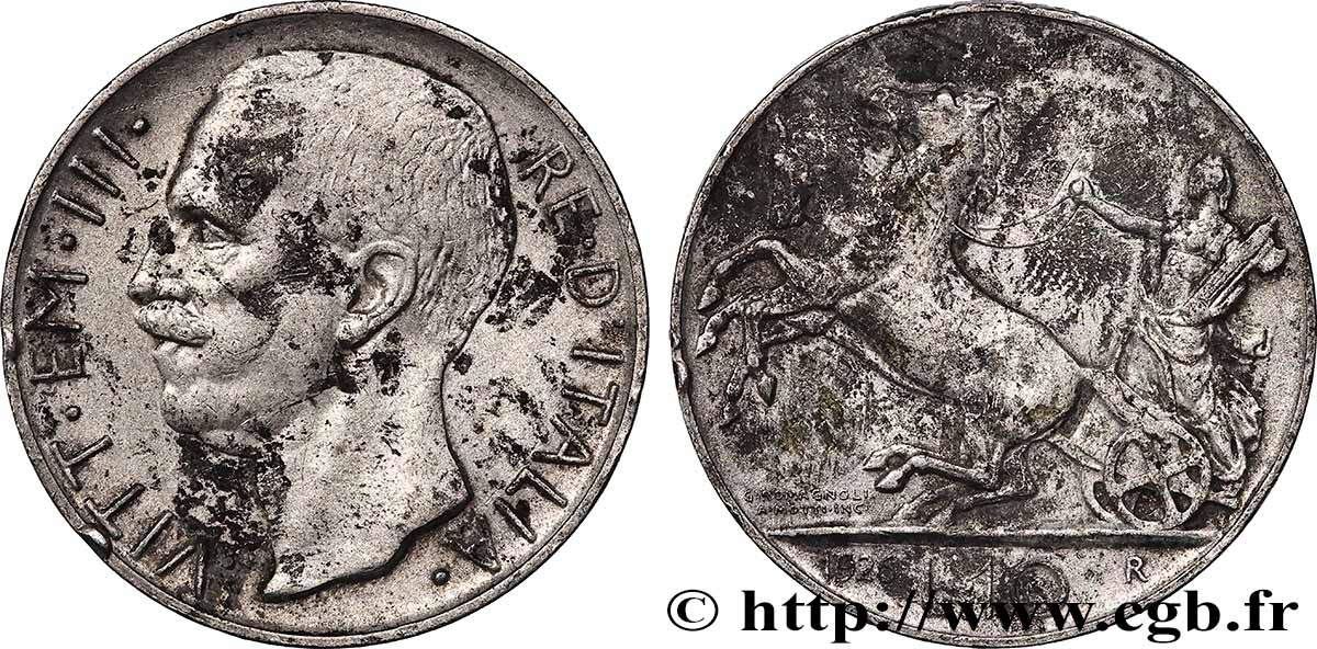 ITALY 10 Lire Victor Emmanuel III 1926 Rome XF
