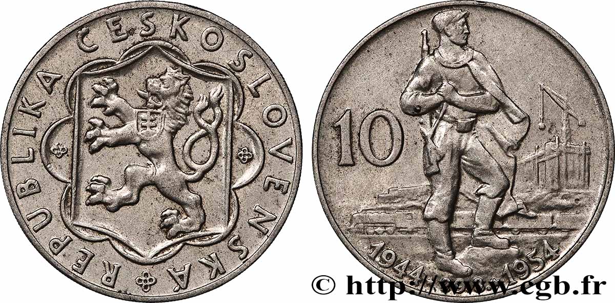 CZECHOSLOVAKIA 10 Korun 10e anniversaire du soulèvement slovaque : emblème / partisan 1954 AU