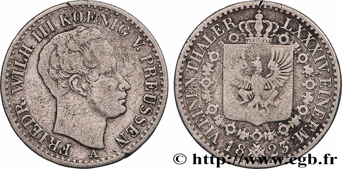 GERMANIA - PRUSSIA 1/6 Thaler Frédéric-Guillaume III 1823 Berlin q.BB