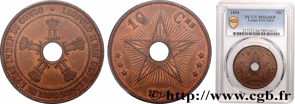 CONGO - ÉTAT INDÉPENDANT DU CONGO 10 Centimes 1894 SPL64 PCGS