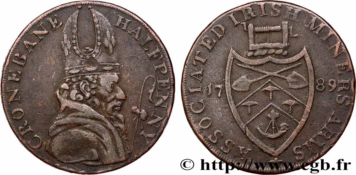 IRLANDE 1/2 Penny token Cronebane 1789 TTB