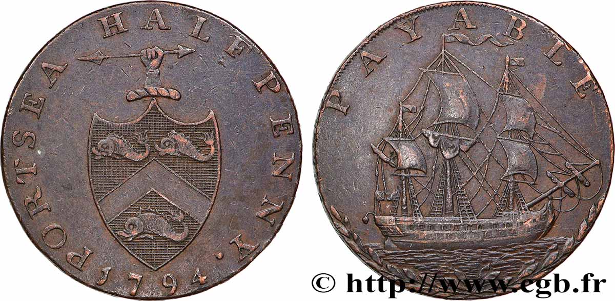 ROYAUME-UNI (TOKENS) 1/2 Penny Portsea (Hampshire) George Edward Sargeant 1794 TTB