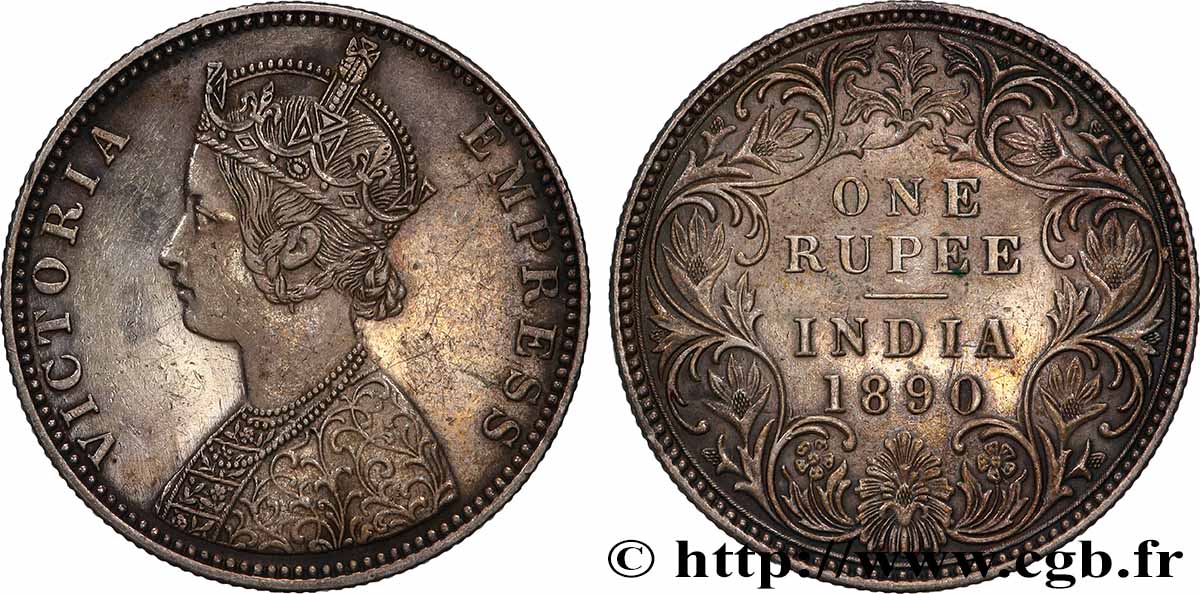 INDIA BRITANNICA 1 Roupie Victoria 1890 Bombay q.SPL