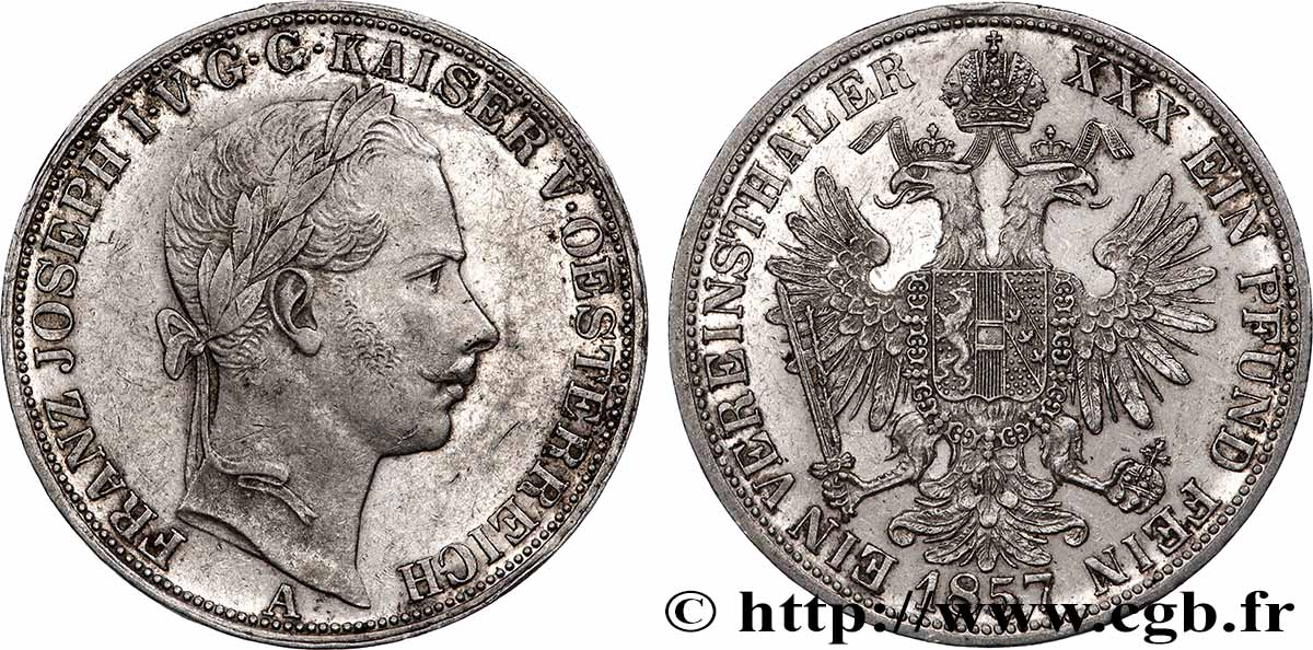 ÖSTERREICH 1 Thaler François-Joseph Ier 1857 Vienne fVZ