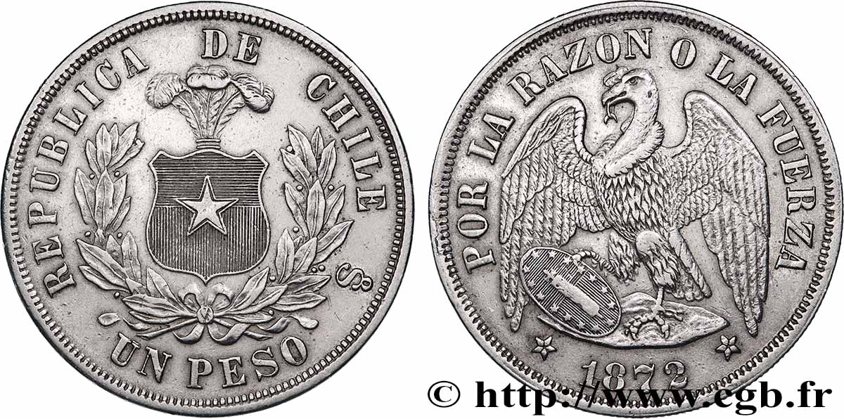 CHILE 1 Peso 1872 Santiago - S° AU