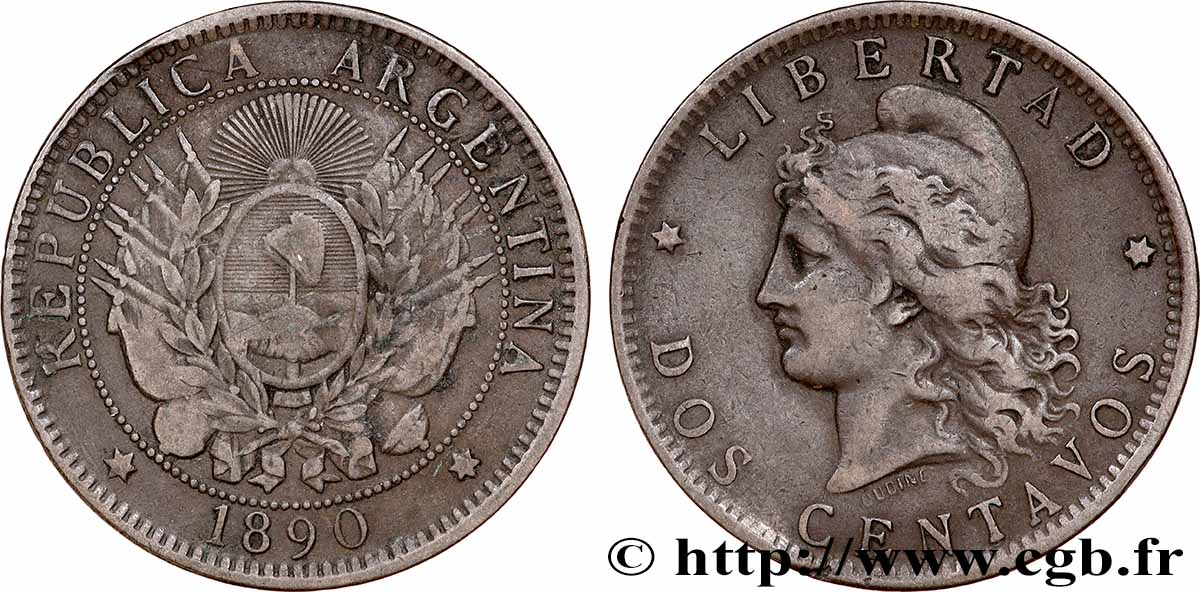 ARGENTINA 2 Centavos 1890 MBC
