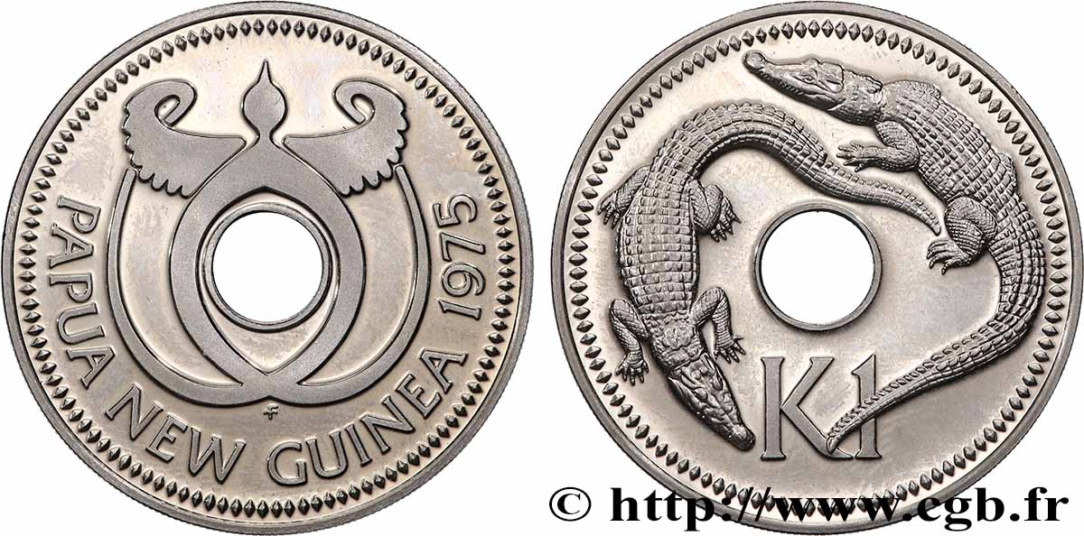 PAPOUASIE NOUVELLE GUINÉE 1 Kina Proof deux crocodiles de mer 1975 SPL