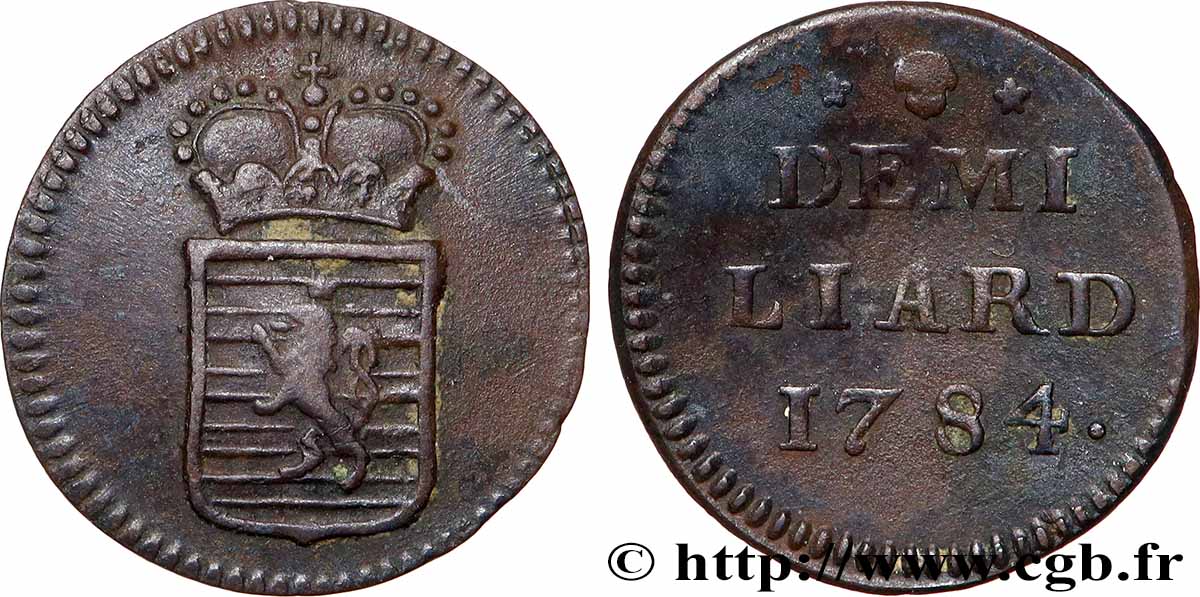 LUXEMBURG 1/2 Liard emblème couronné 1784 Bruxelles SS