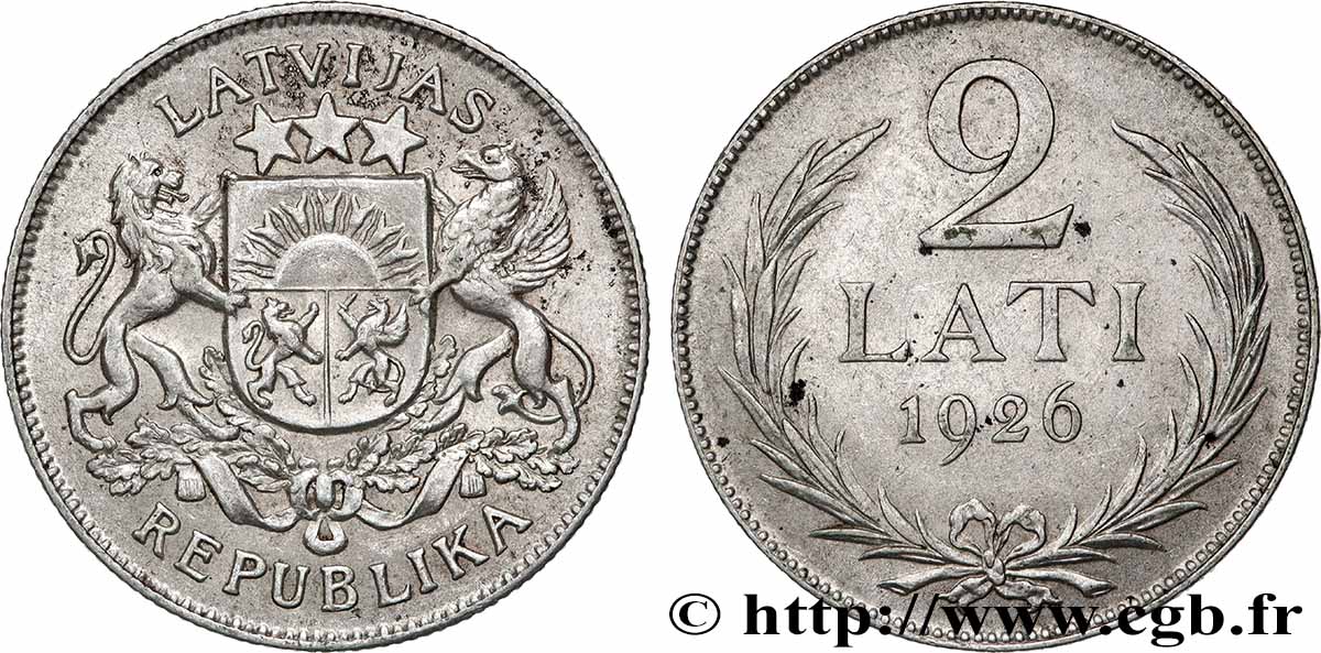 LETTONIE 2 Lati 1926 TTB+