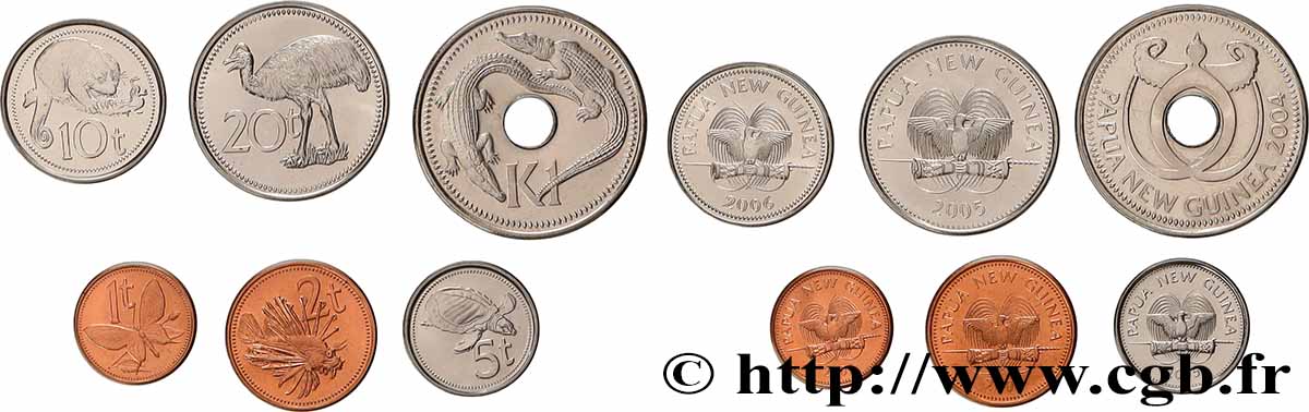 PAPUA-NEUGUINEA Lot 6 monnaies 2004-2006 fST