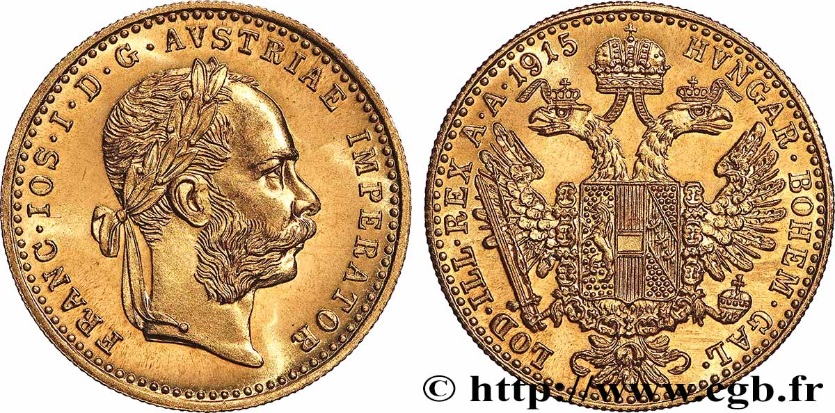 GOLD-, PALLADIUM- UND PLATIN-INVESTITIONEN 1 Ducat refrappe moderne François-Joseph Ier 1915 Vienne fST