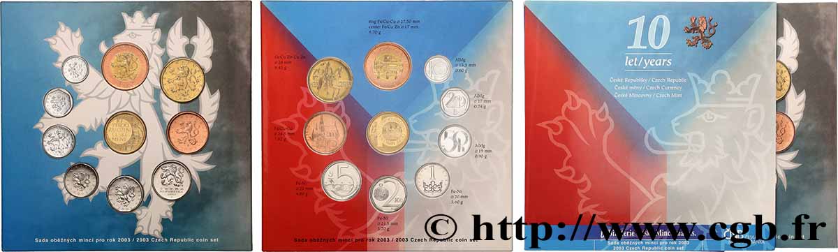RÉPUBLIQUE TCHÈQUE Série 10 monnaies 2003 Jablonec nad Nisou FDC