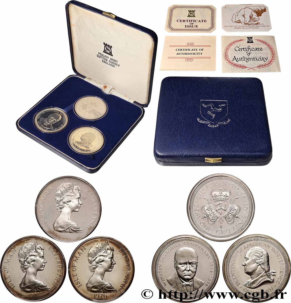 ÎLE DE MAN Coffret 3 x 1 Crown Proof 1974-1977 FDC
