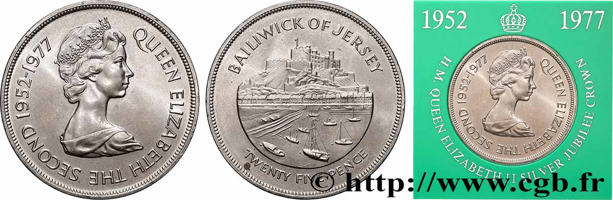 ISLA DE JERSEY 25 Pence Jubilé d’argent d’Elisabeth II 1977 SC