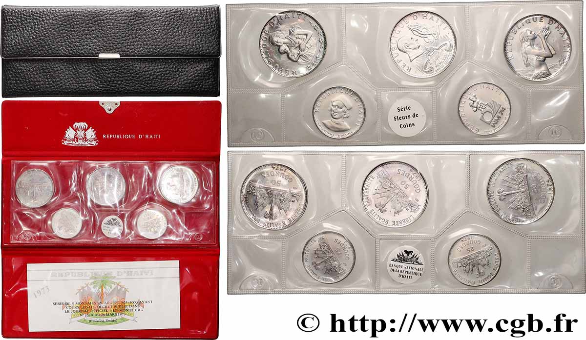 HAÏTI Série 5 monnaies 2 x 25 Gourdes et 3 x 50 Gourdes Proof 1974 SPL