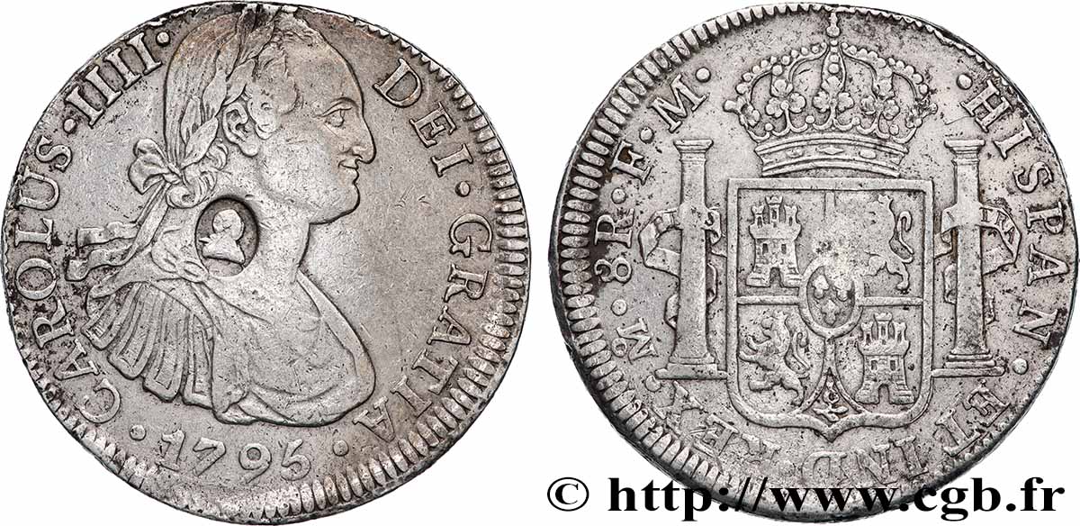 GRAN BRETAÑA - JORGE III Dollar contremarqué sur une 8 reales 1795 de Mexico (1799) MBC