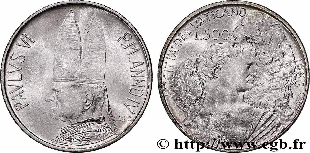 VATICAN AND PAPAL STATES 500 Lire Paul VI an IV 1966 Rome MS