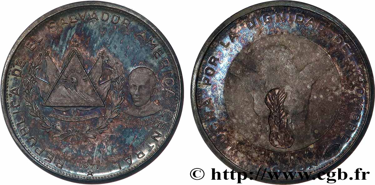 EL SALVADOR 1 Colon Proof 150e anniversaire de l’indépendance 1971 Vereinigte Deutsche Metall fST