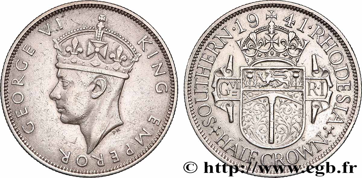 RHODÉSIE DU SUD 1/2 Crown Georges VI 1941 Londres TTB