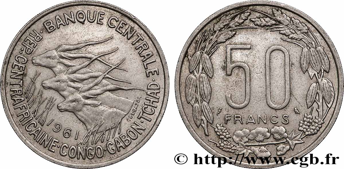 AFRICA EQUATORIALE 50 Francs antilopes 1961 Paris q.SPL