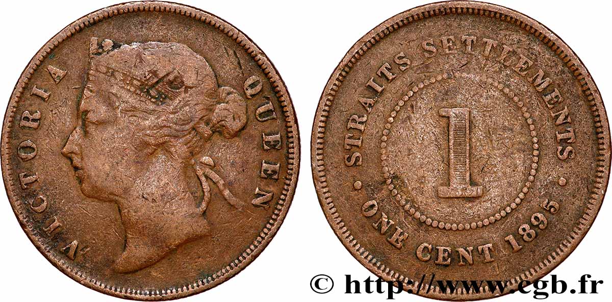 MALESIA - INSEDIAMENTI DELLO STRETTO 1 Cent Straits Settlements Victoria 1895 Londreqs MB