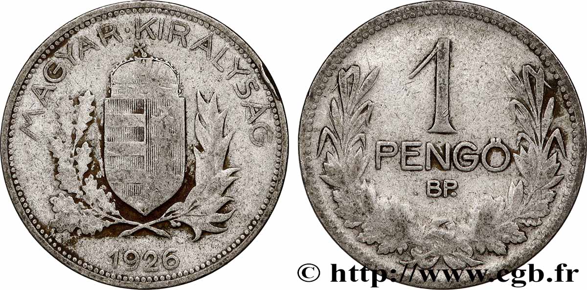 HONGRIE 1 Pengo emblème 1926 Budapest TB+