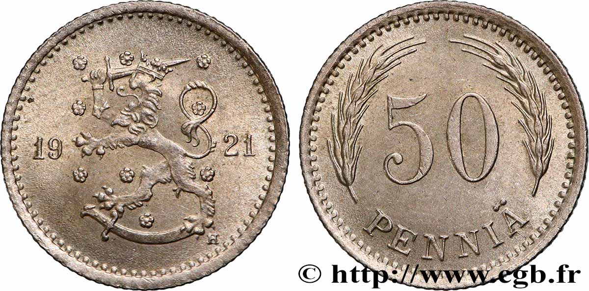 FINLAND 50 Penniä 1921 Heaton AU