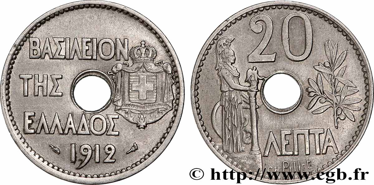GRECIA 20 Lepta Athena debout 1912 Paris q.SPL