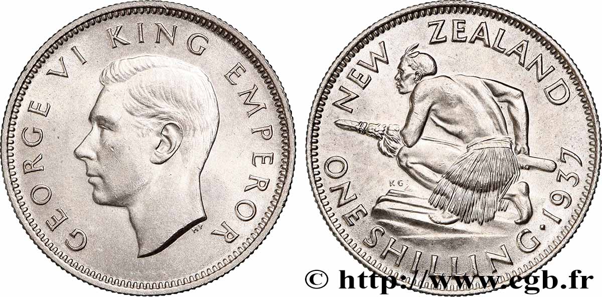 NUOVA ZELANDA
1 Shilling Georges VI / guerrier maori 1937 Londres SPL