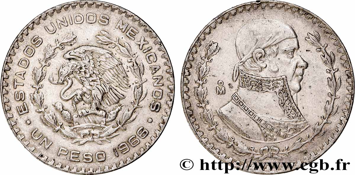 MEXICO 1 Peso Jose Morelos y Pavon 1966 Mexico AU