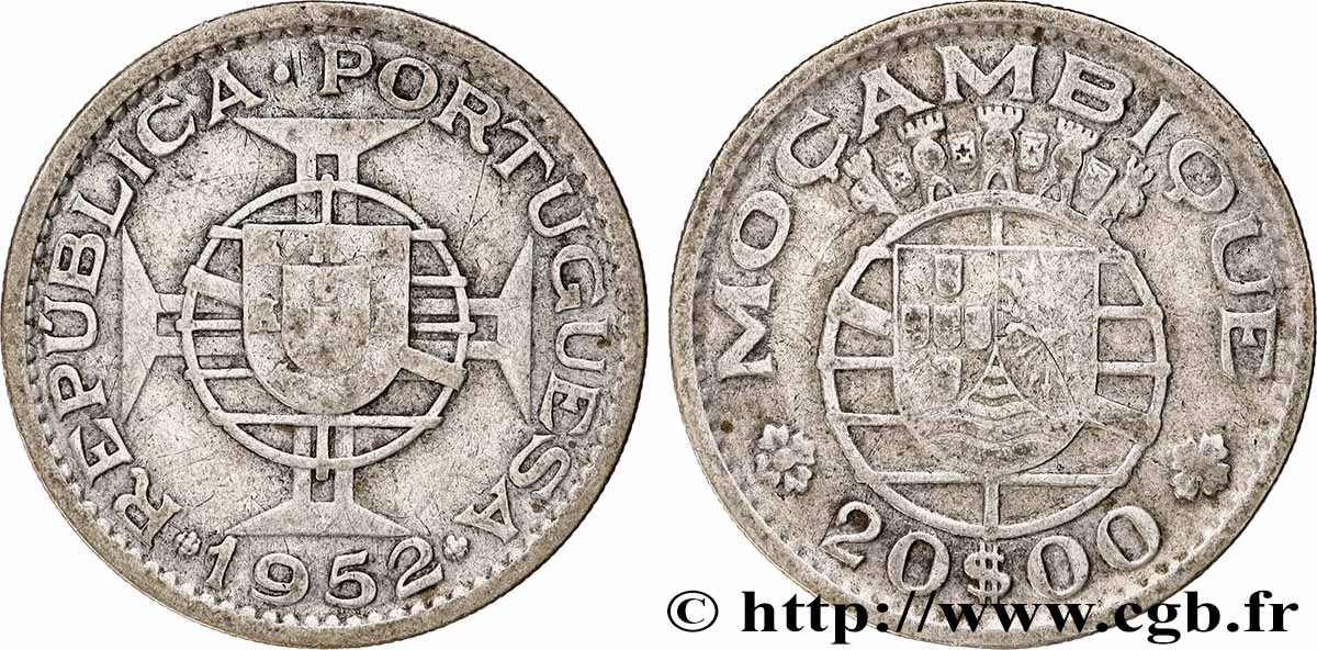 MOZAMBIQUE 20 Escudos colonie portugaise du Mozambique 1952 Lisbonne TB+