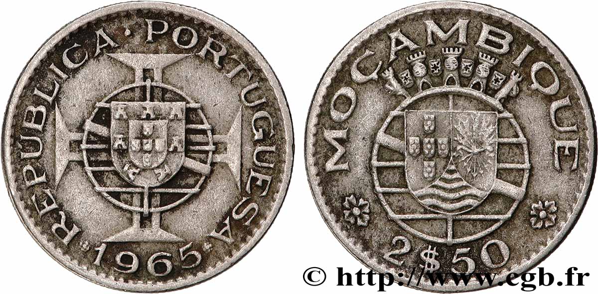 MOZAMBIQUE 2 1/2 Escudos colonie portugaise du Mozambique 1965 Lisbonne XF