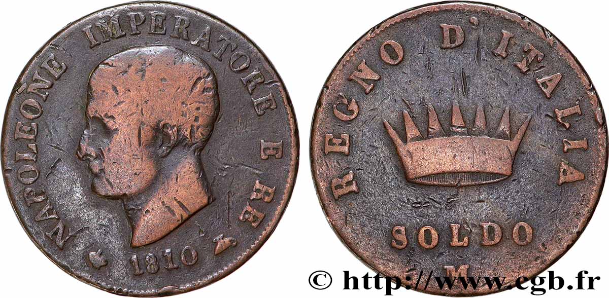 ITALIE - ROYAUME D ITALIE - NAPOLÉON Ier 1 Soldo 1810 Milan TB