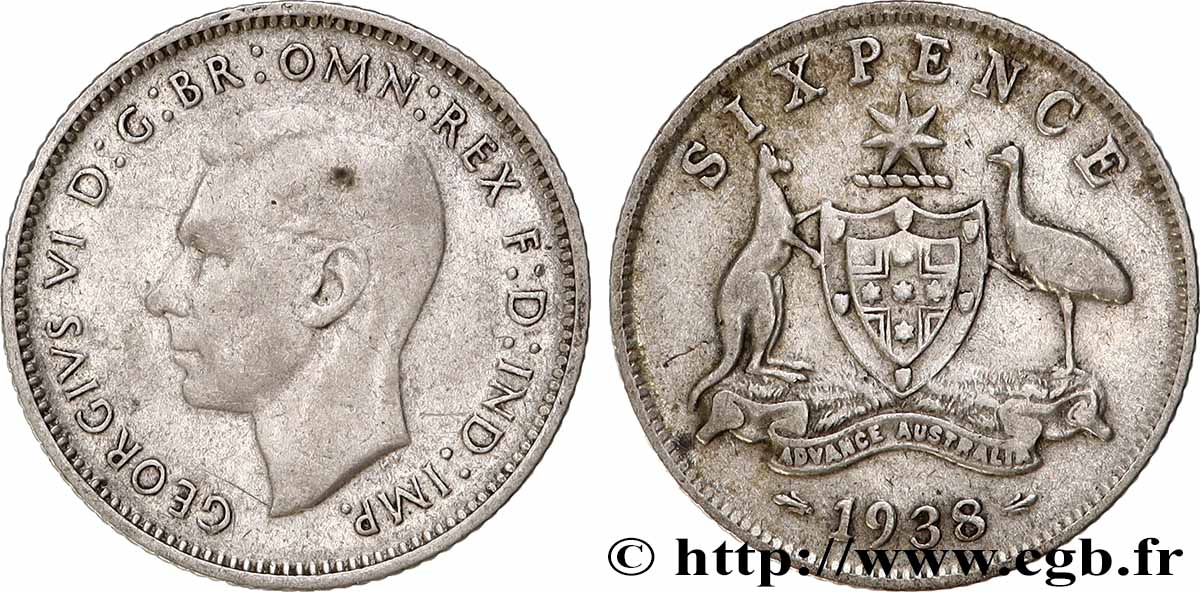 AUSTRALIA 6 Pence Georges VI 1938 Melbourne BB