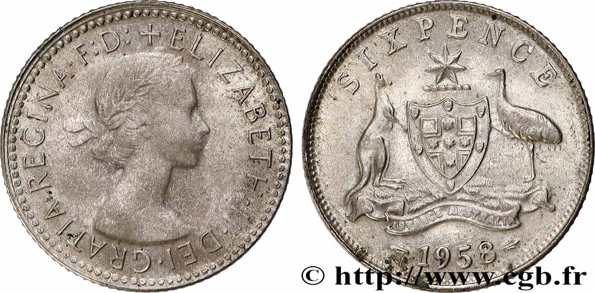 AUSTRALIA 6 Pence Elisabeth II 1958 Melbourne BB