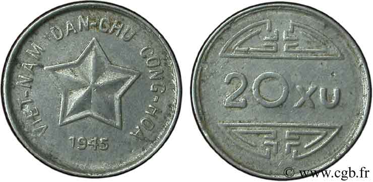 VIET NAM  20 Xu monnayage des rebelles communistes  1945  TTB 
