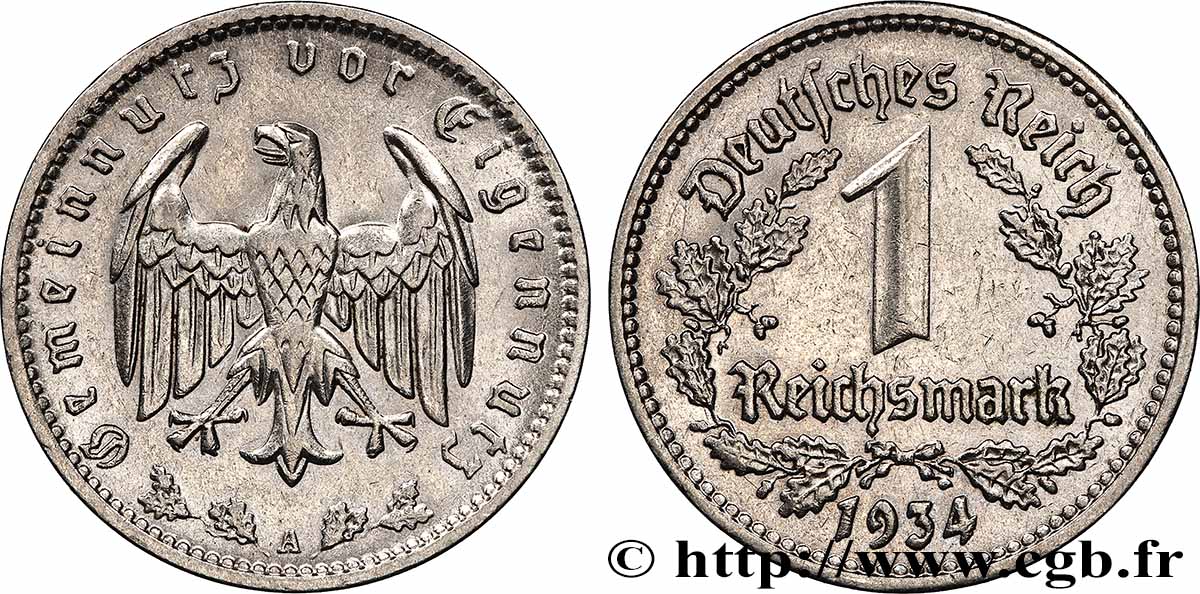 DEUTSCHLAND 1 Reichsmark aigle 1934 Berlin VZ