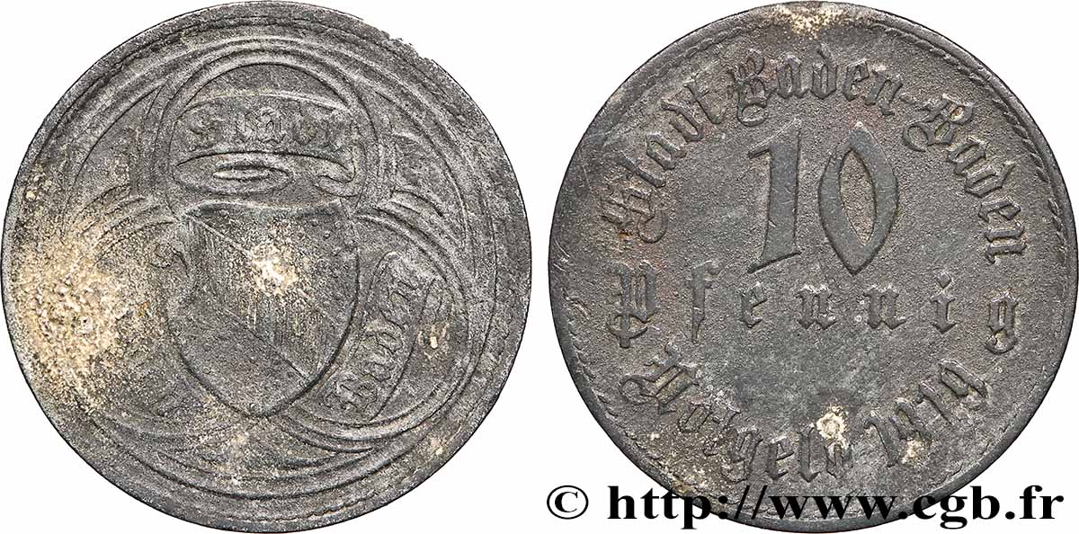 ALLEMAGNE - Notgeld 10 Pfennig Baden-Baden 1919 Karlsberg TB+