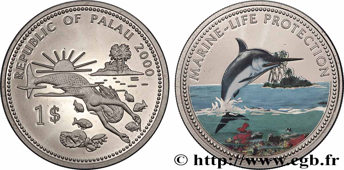 PALAU 1 Dollar Proof Protection de la vie marine 2000 FDC