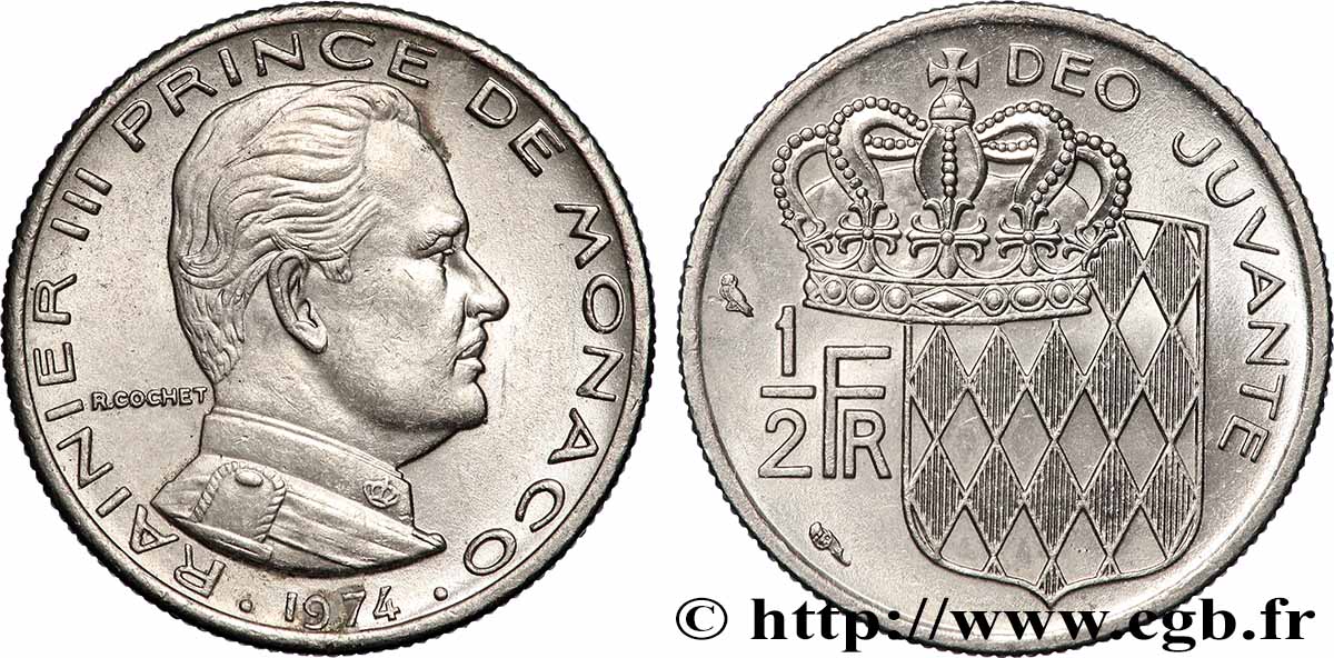 MONACO 1/2 Franc Rainier III 1974 Paris VZ