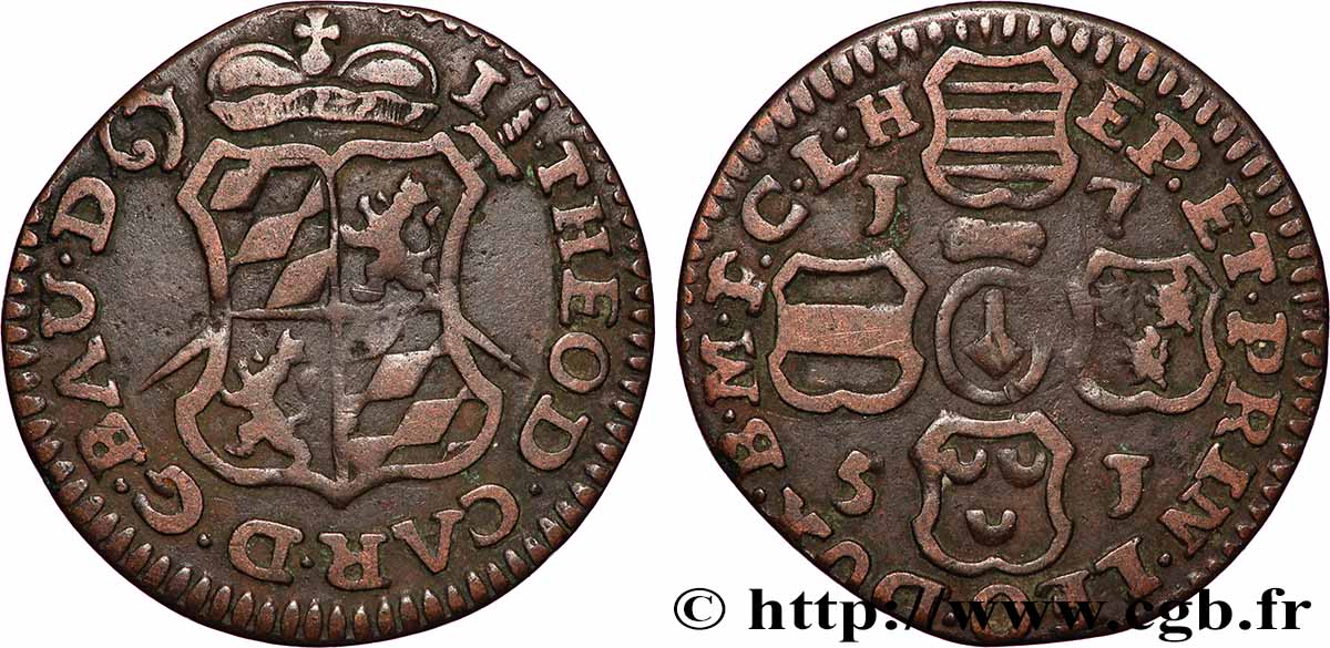 BELGIQUE - PRINCIPAUTÉ ÉPISCOPALE DE LIÈGE 1 Liard Évéché de Liège frappe au nom de Jean-Théodore de Bavière 1751 Liège TB