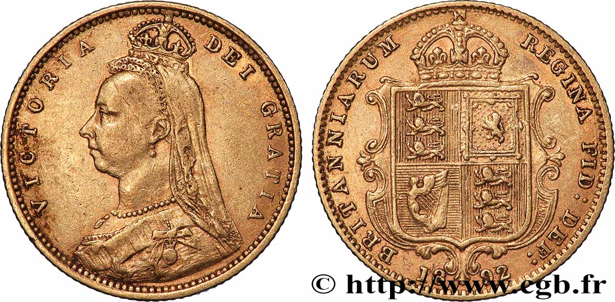 OR, PALLADIUM ET PLATINE INVESTISSEMENT 1/2 Souverain Victoria “buste du jubilé” 1892 Londres TTB