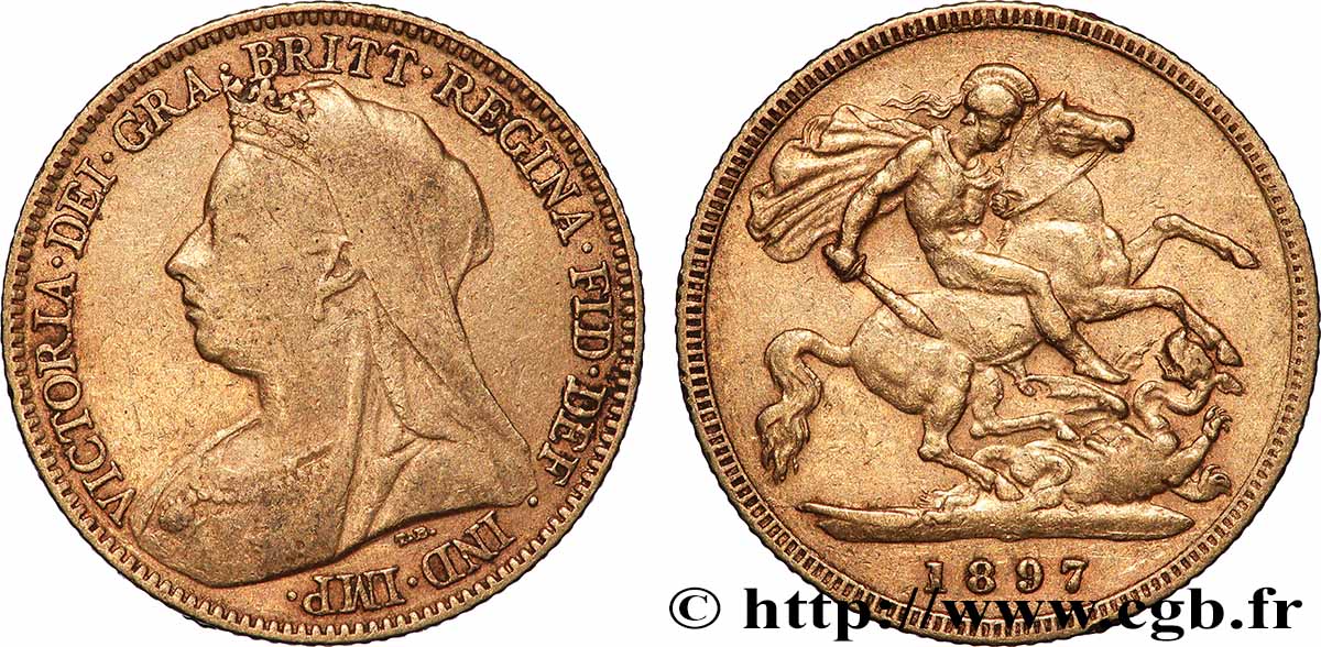 GOLD, PALLADIUM & PLATINUM INVESTMENT 1/2 Souverain Victoria vieille tête 1897 Londres VF