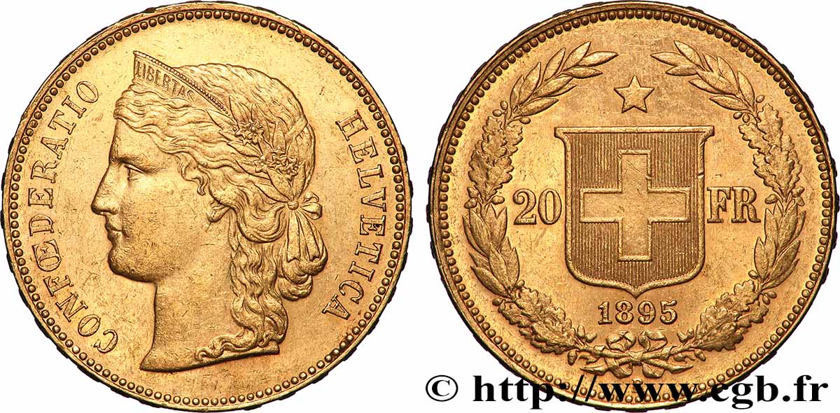 GOLD, PALLADIUM & PLATINUM INVESTMENT 20 Francs or buste diadémé d Helvetia 1895 Berne AU