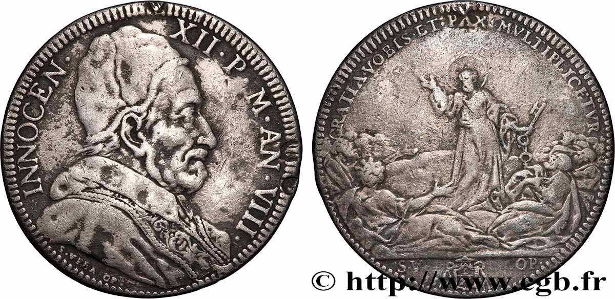 ITALY - PAPAL STATES - INNOCENT XII (Antonio Pignatelli) Piastre ou Scudo 1698 Rome VF