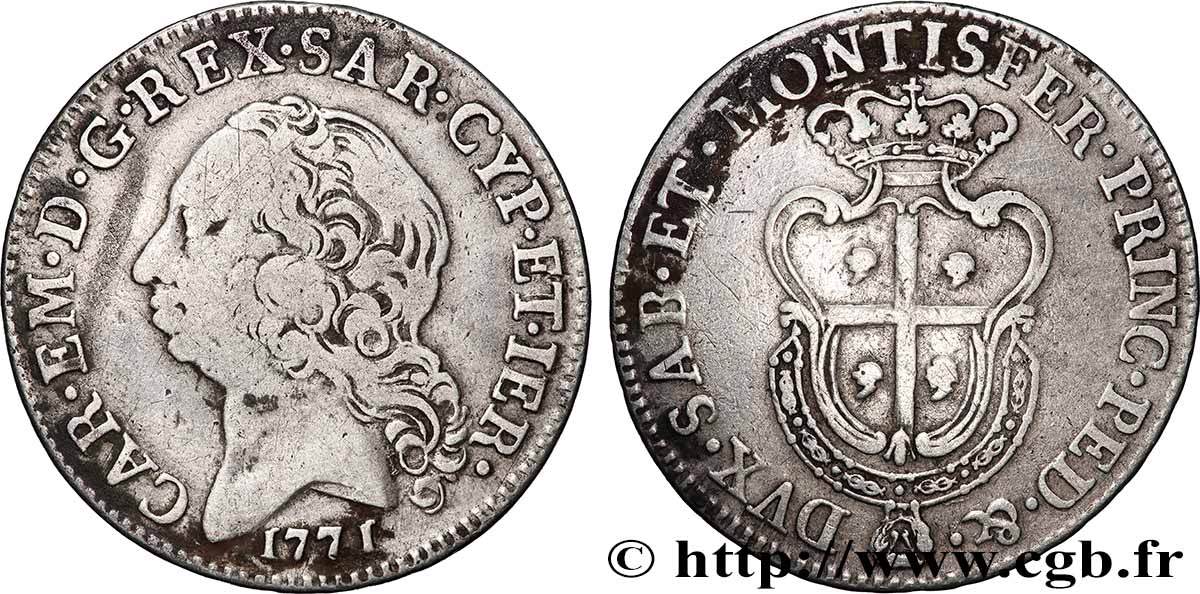 ITALIEN - KÖNIGREICH SARDINIEN - KARL EMANUEL III. 1/2 Scudo 1771 Turin fSS